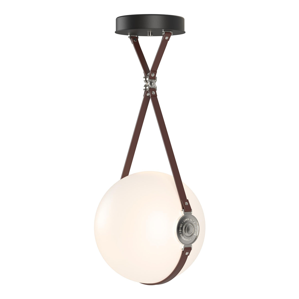 Hubbardton Forge 2020 Black Polished Nickel British Brown Leather Hubbardton forge Branded Plate Opal Glass (GG) Standard Derby Large LED Pendant