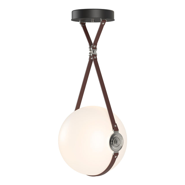 Hubbardton Forge 2020 Black Polished Nickel British Brown Leather Hubbardton forge Branded Plate Opal Glass (GG) Standard Derby Large LED Pendant