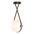 Hubbardton Forge 2020 Black Polished Nickel British Brown Leather Non-Branded Plate Opal Glass (GG) Standard Derby Large LED Pendant