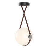 Hubbardton Forge 2020 Black Polished Nickel British Brown Leather Non-Branded Plate Opal Glass (GG) Standard Derby Large LED Pendant