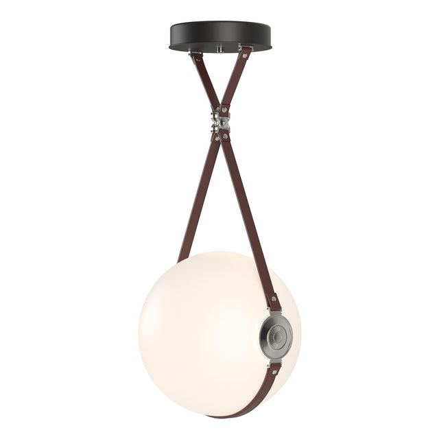 Hubbardton Forge 2020 Black Polished Nickel British Brown Leather Non-Branded Plate Opal Glass (GG) Standard Derby Large LED Pendant