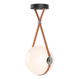 Hubbardton Forge 2020 Black Polished Nickel Chestnut Leather Non-Branded Plate Opal Glass (GG) Standard Derby Large LED Pendant