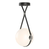 Hubbardton Forge 2020 Black Polished Nickel Black Leather Non-Branded Plate Opal Glass (GG) Standard Derby Large LED Pendant