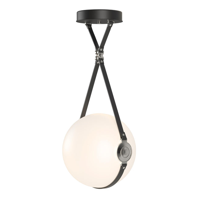 Hubbardton Forge 2020 Black Polished Nickel Black Leather Non-Branded Plate Opal Glass (GG) Standard Derby Large LED Pendant