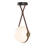 Hubbardton Forge 2020 Black Antique Brass British Brown Leather Hubbardton forge Branded Plate Opal Glass (GG) Standard Derby Large LED Pendant