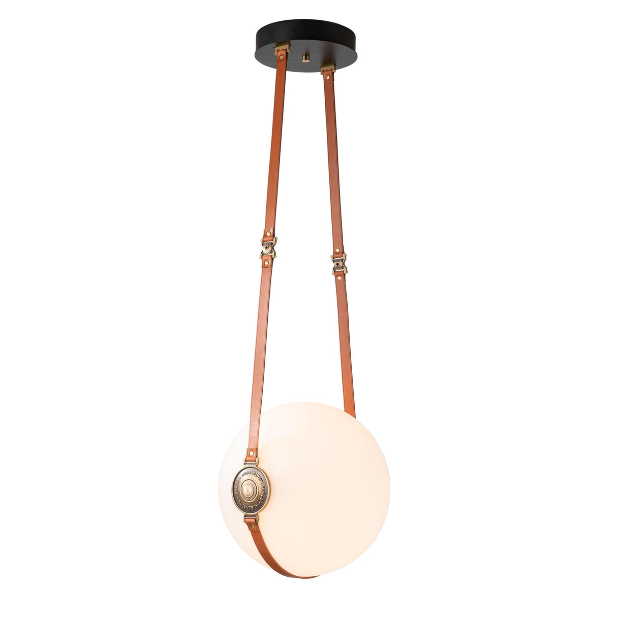 Hubbardton Forge 2020 Black Antique Brass Chestnut Leather Hubbardton forge Branded Plate Opal Glass (GG) Standard Derby Large LED Pendant