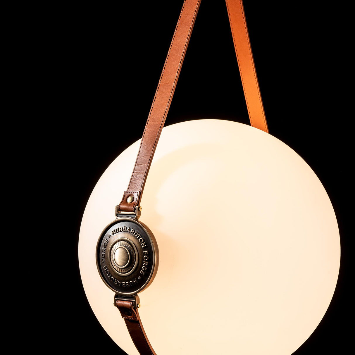 Hubbardton Forge 2020 Black Antique Brass Chestnut Leather Hubbardton forge Branded Plate Opal Glass (GG) Standard Derby Large LED Pendant