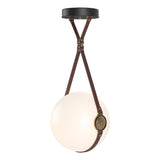Hubbardton Forge 2020 Black Antique Brass British Brown Leather Non-Branded Plate Opal Glass (GG) Standard Derby Large LED Pendant