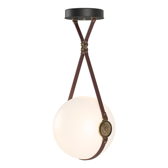 Hubbardton Forge 2020 Black Antique Brass British Brown Leather Non-Branded Plate Opal Glass (GG) Standard Derby Large LED Pendant