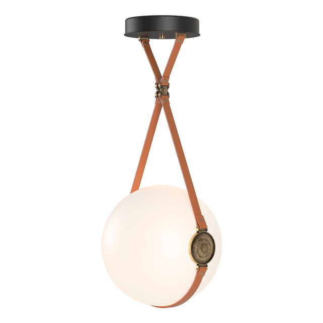Hubbardton Forge 2020 Black Antique Brass Chestnut Leather Non-Branded Plate Opal Glass (GG) Standard Derby Large LED Pendant