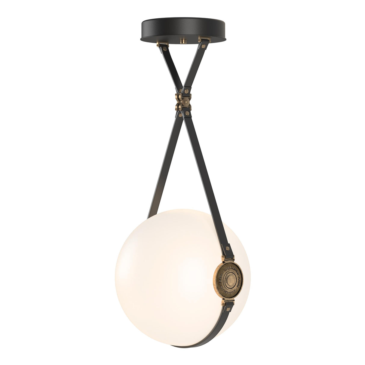 Hubbardton Forge 2020 Black Antique Brass Black Leather Hubbardton forge Branded Plate Opal Glass (GG) Standard Derby Large LED Pendant