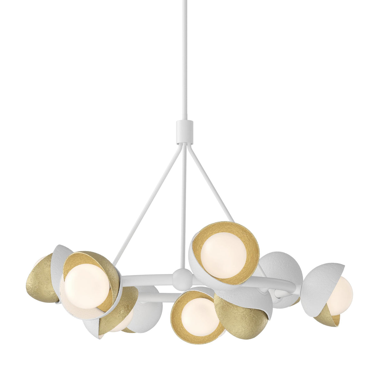 Hubbardton Forge 2023 White Modern Brass Opal Glass (GG) Multi Brooklyn 9-Light Double Shade Ring Pendant