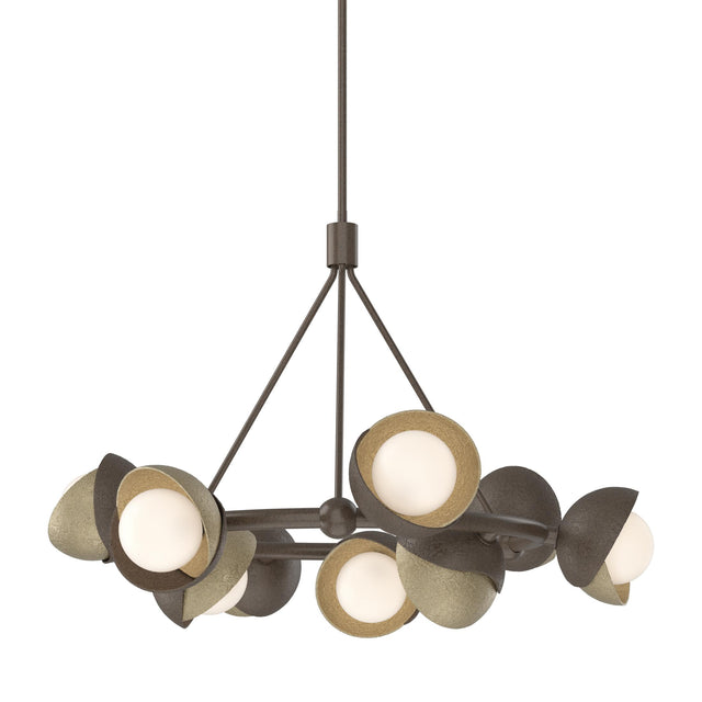 Hubbardton Forge 2023 Bronze Soft Gold Opal Glass (GG) Multi Brooklyn 9-Light Double Shade Ring Pendant