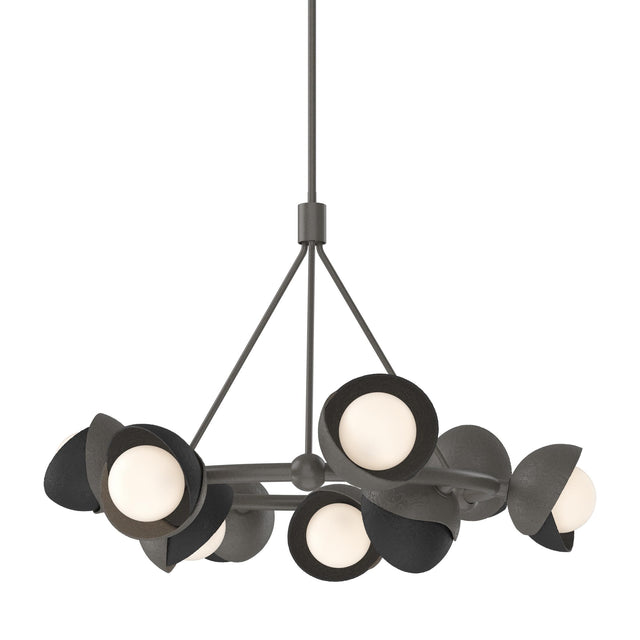 Hubbardton Forge 2023 Dark Smoke Black Opal Glass (GG) Multi Brooklyn 9-Light Double Shade Ring Pendant