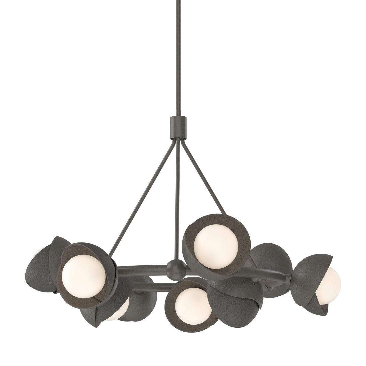 Hubbardton Forge 2023 Dark Smoke Natural Iron Opal Glass (GG) Multi Brooklyn 9-Light Double Shade Ring Pendant