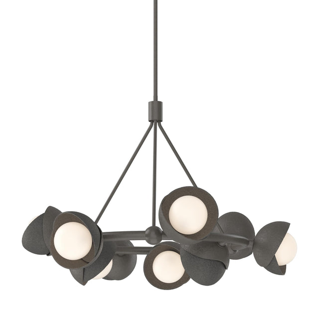 Hubbardton Forge 2023 Dark Smoke Natural Iron Opal Glass (GG) Multi Brooklyn 9-Light Double Shade Ring Pendant