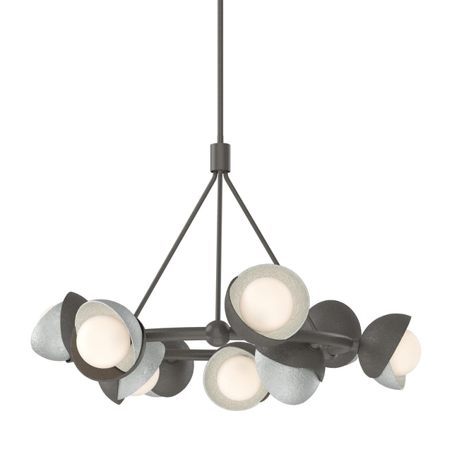 Hubbardton Forge 2023 Dark Smoke Vintage Platinum Opal Glass (GG) Multi Brooklyn 9-Light Double Shade Ring Pendant