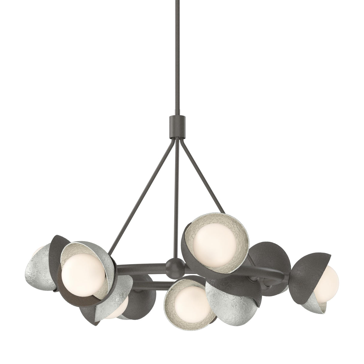 Hubbardton Forge 2023 Dark Smoke Sterling Opal Glass (GG) Multi Brooklyn 9-Light Double Shade Ring Pendant