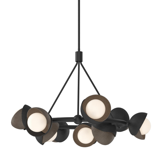 Hubbardton Forge 2023 Black Bronze Opal Glass (GG) Multi Brooklyn 9-Light Double Shade Ring Pendant