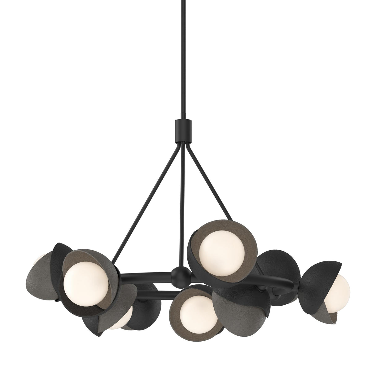 Hubbardton Forge 2023 Black Dark Smoke Opal Glass (GG) Multi Brooklyn 9-Light Double Shade Ring Pendant