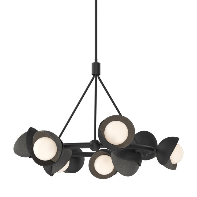 Hubbardton Forge 2023 Black Natural Iron Opal Glass (GG) Multi Brooklyn 9-Light Double Shade Ring Pendant