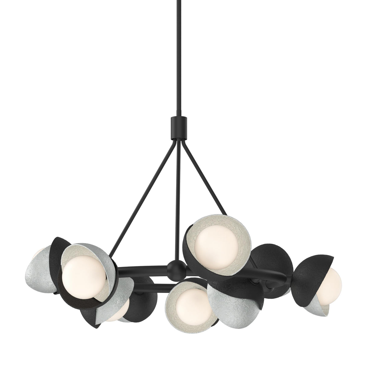 Hubbardton Forge 2023 Black Vintage Platinum Opal Glass (GG) Multi Brooklyn 9-Light Double Shade Ring Pendant