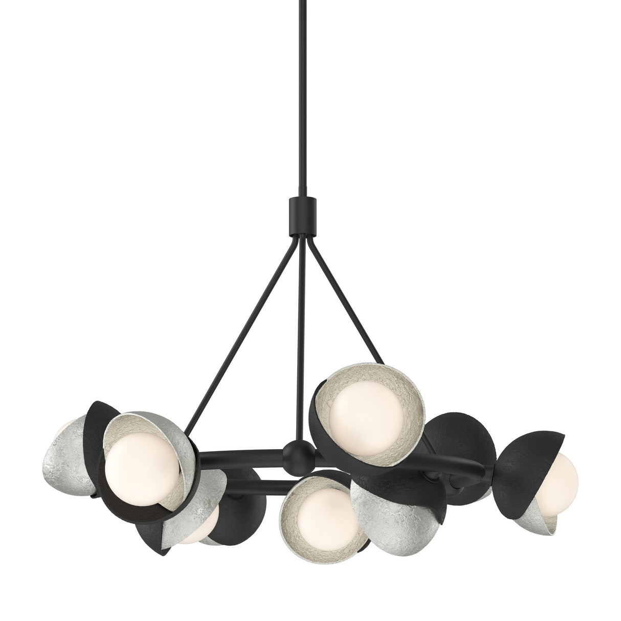 Hubbardton Forge 2023 Black Sterling Opal Glass (GG) Multi Brooklyn 9-Light Double Shade Ring Pendant