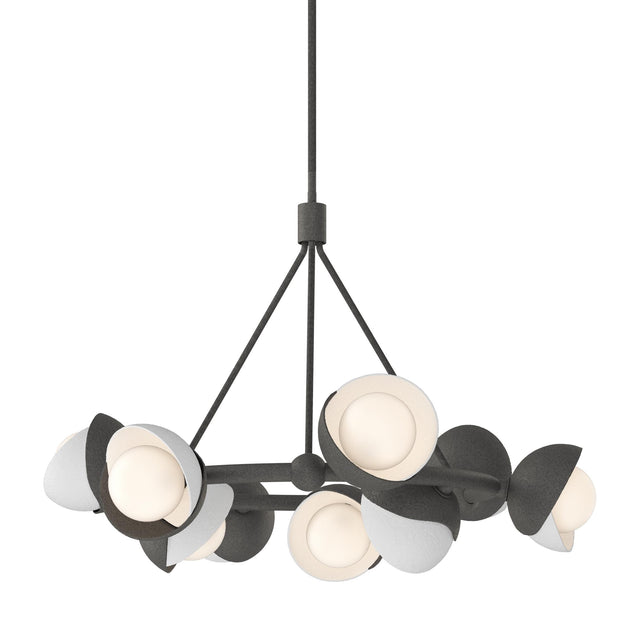 Hubbardton Forge 2023 Natural Iron White Opal Glass (GG) Multi Brooklyn 9-Light Double Shade Ring Pendant