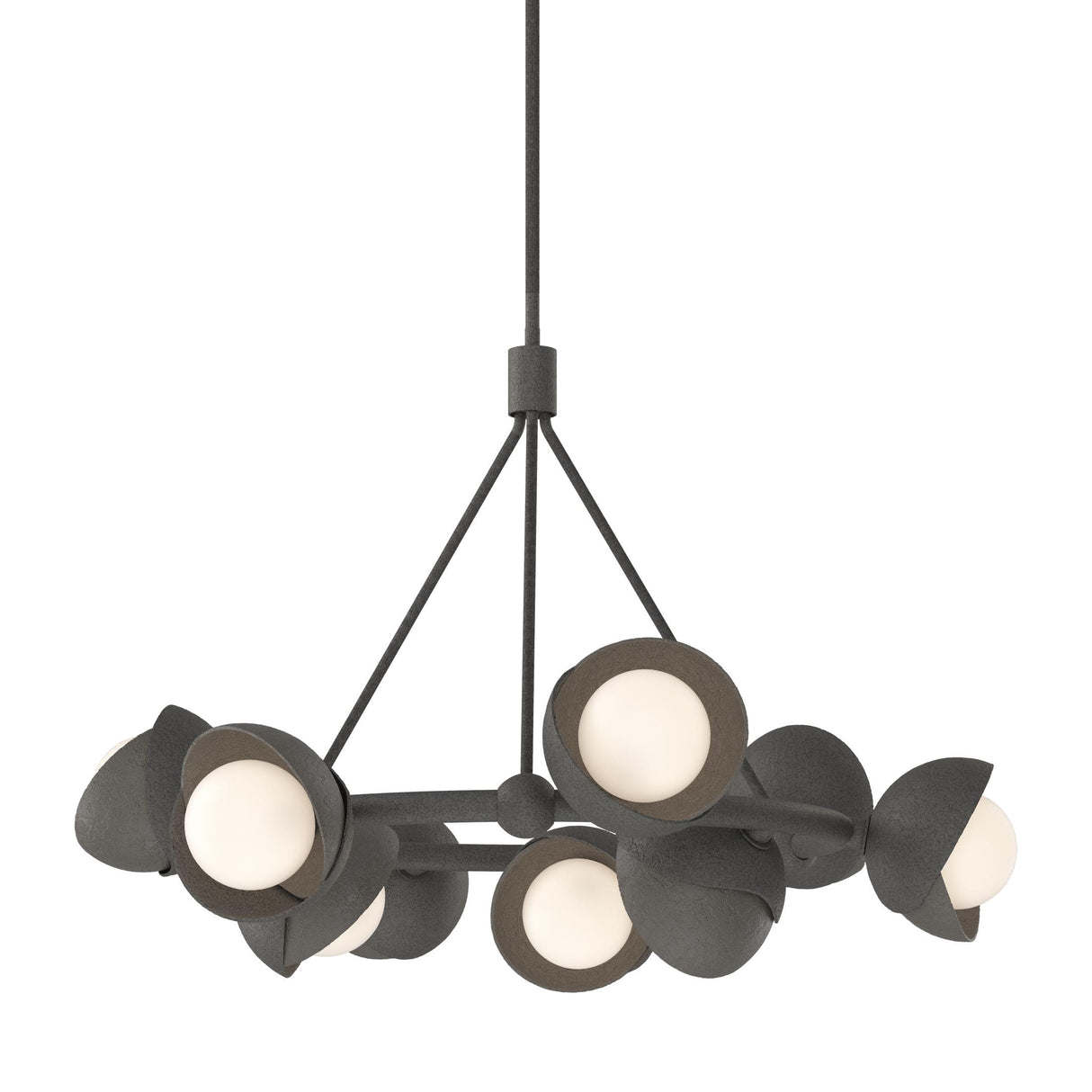 Hubbardton Forge 2023 Natural Iron Dark Smoke Opal Glass (GG) Multi Brooklyn 9-Light Double Shade Ring Pendant