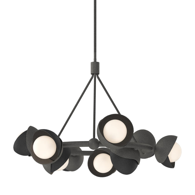 Hubbardton Forge 2023 Natural Iron Black Opal Glass (GG) Multi Brooklyn 9-Light Double Shade Ring Pendant