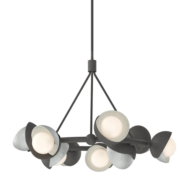 Hubbardton Forge 2023 Natural Iron Vintage Platinum Opal Glass (GG) Multi Brooklyn 9-Light Double Shade Ring Pendant