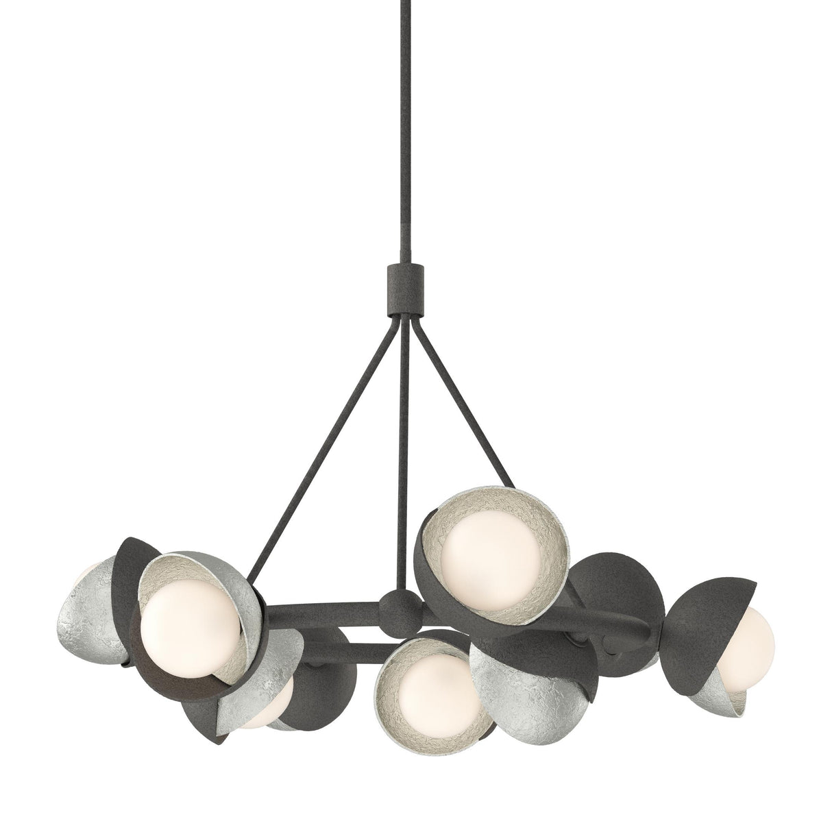 Hubbardton Forge 2023 Natural Iron Sterling Opal Glass (GG) Multi Brooklyn 9-Light Double Shade Ring Pendant