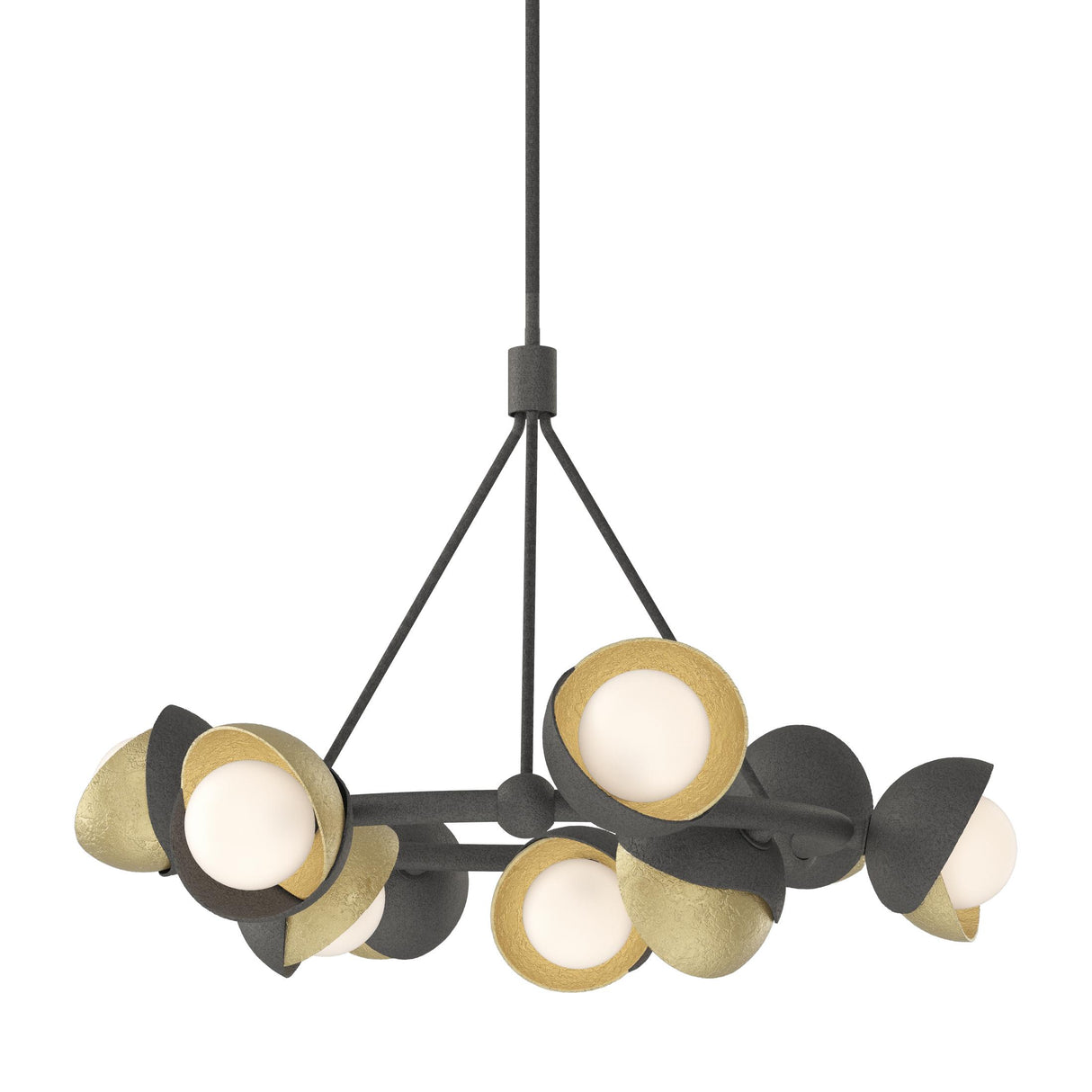 Hubbardton Forge 2023 Natural Iron Modern Brass Opal Glass (GG) Multi Brooklyn 9-Light Double Shade Ring Pendant
