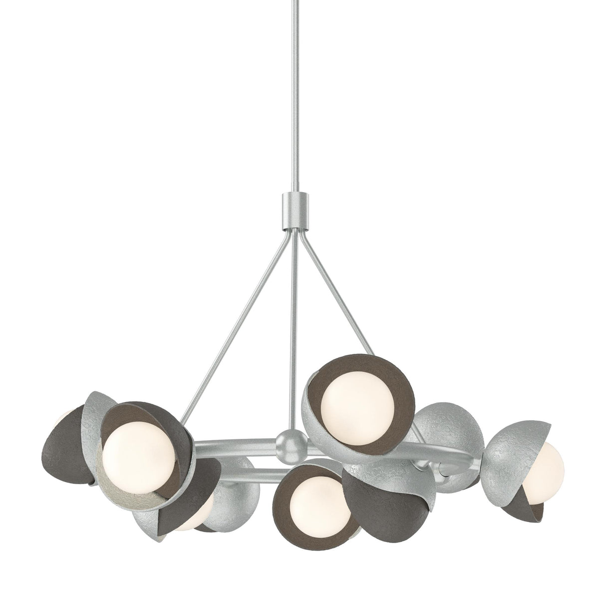 Hubbardton Forge 2023 Vintage Platinum Dark Smoke Opal Glass (GG) Multi Brooklyn 9-Light Double Shade Ring Pendant