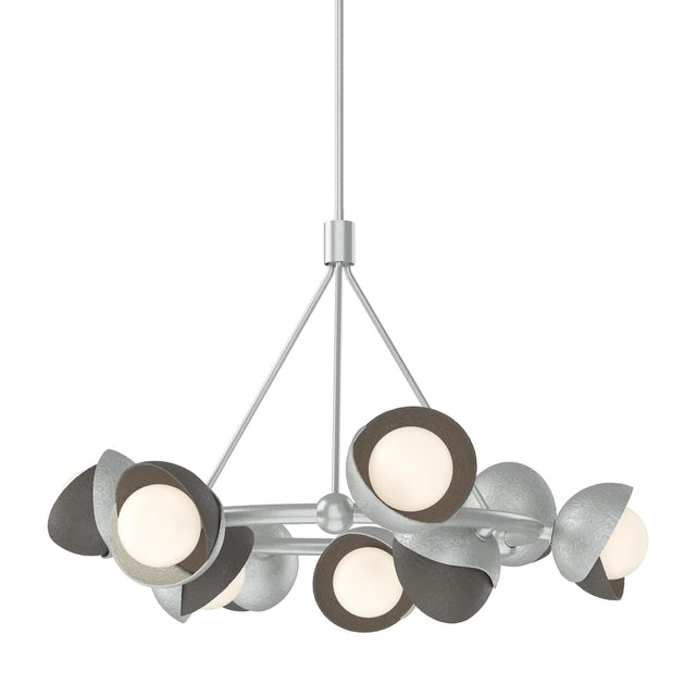 Hubbardton Forge 2023 Vintage Platinum Dark Smoke Opal Glass (GG) Multi Brooklyn 9-Light Double Shade Ring Pendant