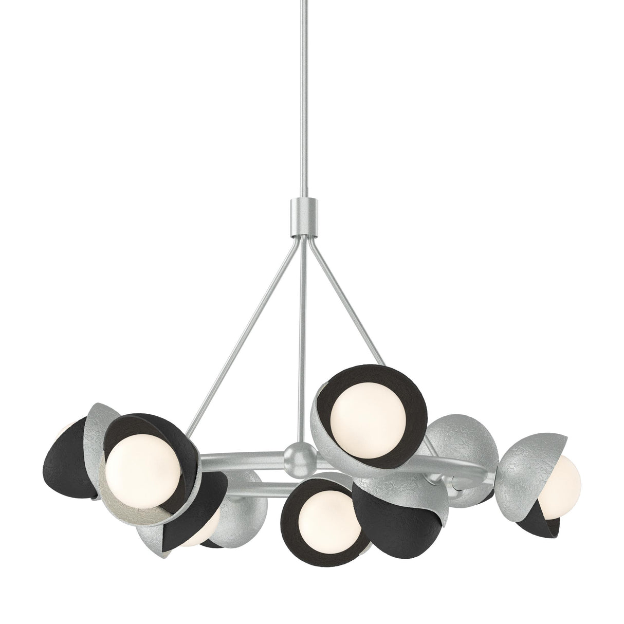 Hubbardton Forge 2023 Vintage Platinum Black Opal Glass (GG) Multi Brooklyn 9-Light Double Shade Ring Pendant