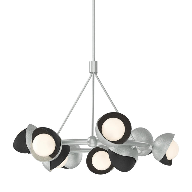 Hubbardton Forge 2023 Vintage Platinum Black Opal Glass (GG) Multi Brooklyn 9-Light Double Shade Ring Pendant