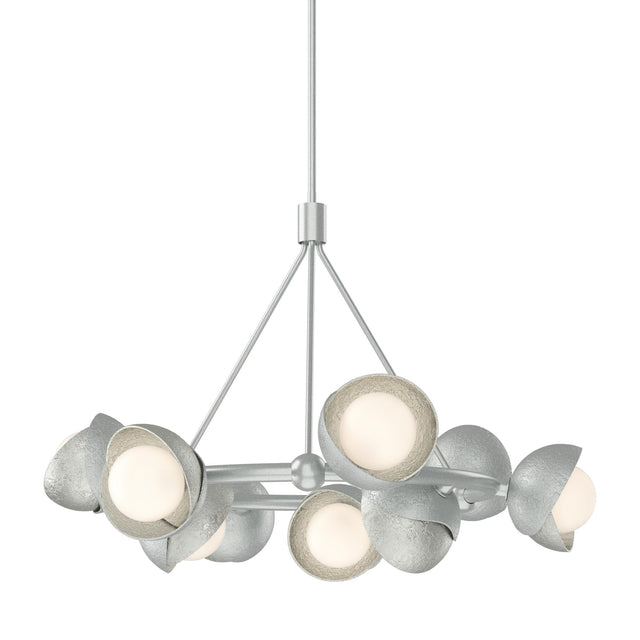 Hubbardton Forge 2023 Vintage Platinum Sterling Opal Glass (GG) Multi Brooklyn 9-Light Double Shade Ring Pendant