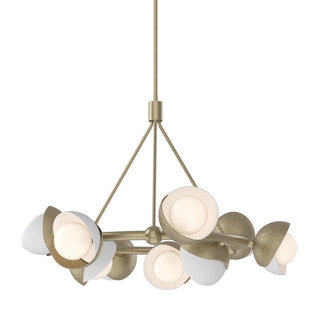 Hubbardton Forge 2023 Soft Gold White Opal Glass (GG) Multi Brooklyn 9-Light Double Shade Ring Pendant