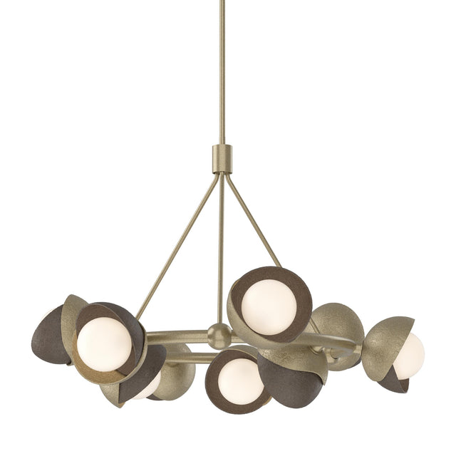 Hubbardton Forge 2023 Soft Gold Bronze Opal Glass (GG) Multi Brooklyn 9-Light Double Shade Ring Pendant
