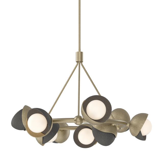 Hubbardton Forge 2023 Soft Gold Natural Iron Opal Glass (GG) Multi Brooklyn 9-Light Double Shade Ring Pendant