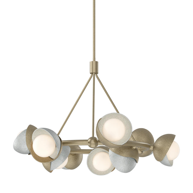 Hubbardton Forge 2023 Soft Gold Vintage Platinum Opal Glass (GG) Multi Brooklyn 9-Light Double Shade Ring Pendant