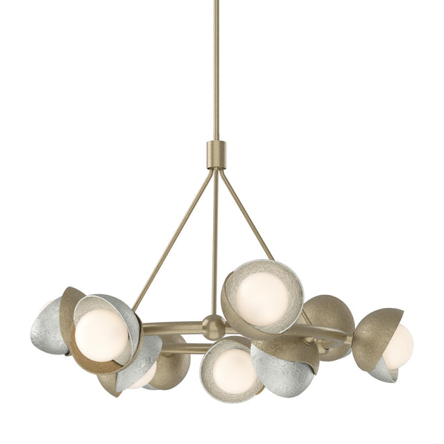 Hubbardton Forge 2023 Soft Gold Sterling Opal Glass (GG) Multi Brooklyn 9-Light Double Shade Ring Pendant