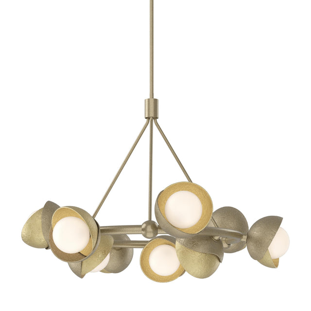 Hubbardton Forge 2023 Soft Gold Modern Brass Opal Glass (GG) Multi Brooklyn 9-Light Double Shade Ring Pendant