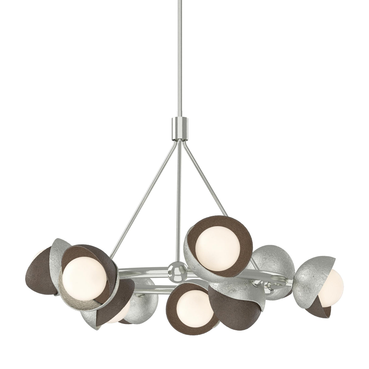 Hubbardton Forge 2023 Sterling Bronze Opal Glass (GG) Multi Brooklyn 9-Light Double Shade Ring Pendant