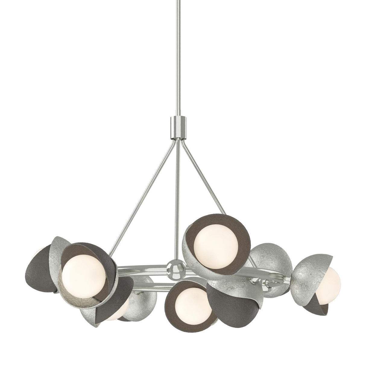 Hubbardton Forge 2023 Sterling Dark Smoke Opal Glass (GG) Multi Brooklyn 9-Light Double Shade Ring Pendant