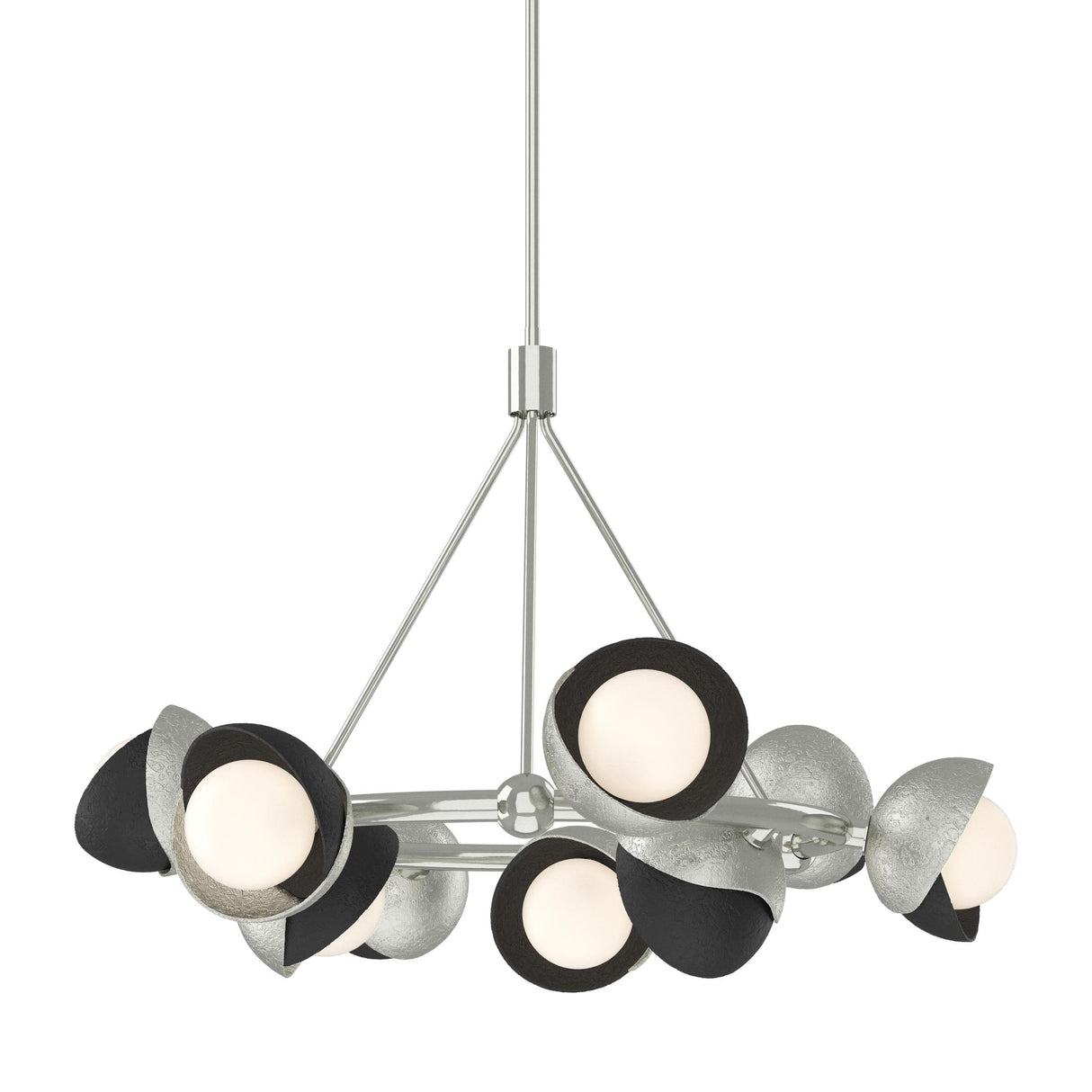 Hubbardton Forge 2023 Sterling Black Opal Glass (GG) Multi Brooklyn 9-Light Double Shade Ring Pendant