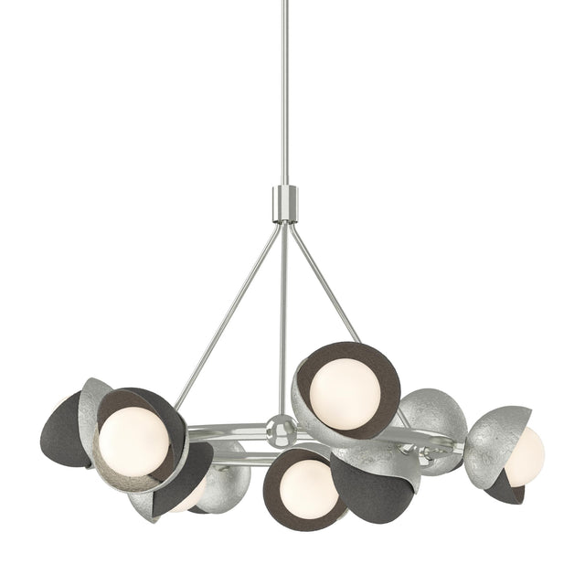 Hubbardton Forge 2023 Sterling Natural Iron Opal Glass (GG) Multi Brooklyn 9-Light Double Shade Ring Pendant