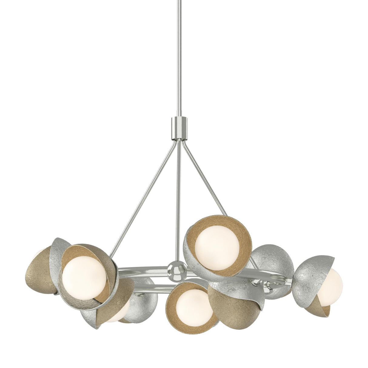Hubbardton Forge 2023 Sterling Soft Gold Opal Glass (GG) Multi Brooklyn 9-Light Double Shade Ring Pendant