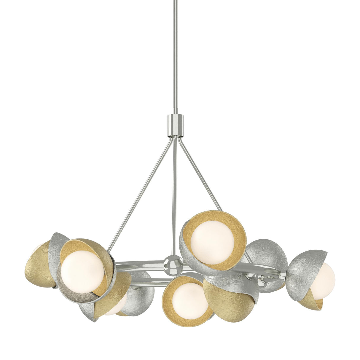 Hubbardton Forge 2023 Sterling Modern Brass Opal Glass (GG) Multi Brooklyn 9-Light Double Shade Ring Pendant